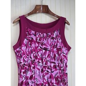 Perceptions New York Dress Womens 16 Pink Geometric Sleeveless Swing Jersey